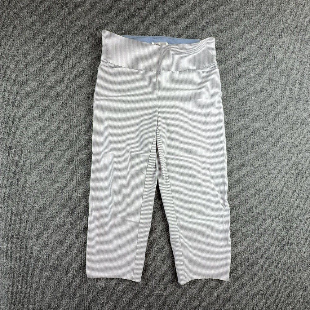 S.C. & Co. Capri Pants Womens 8 Blue Stripe Ponte Pull On Slit Hem Stretch